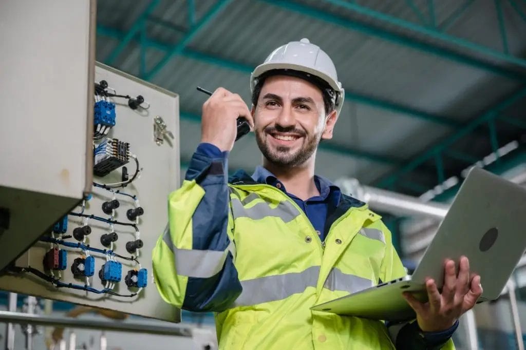 professional technician engineer working to control electrical power and safety service